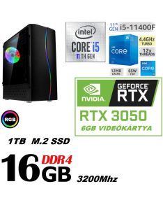   Gamer PC: Intel Core i5 6 magos CPU 11. Generáció! + Nvidia RTX 3050 6GB VGA+ 16GB DDR4 RAM+1TB SSD