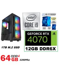   Gamer PC: Intel Core i9  8 magos CPU 11. Generáció!+ Nvidia RTX 4070 12GB VGA+64GB DDR4 RAM+1TB SSD