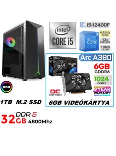   Kezdő Gamer PC: Intel Core i5  6 magos CPU+ Intel ARC A380 6GB VGA+32GB DDR5 RAM+1TB SSD