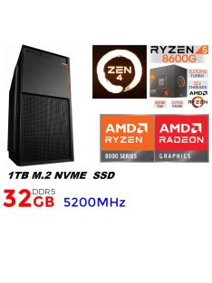   Kezdő Gamer PC: AMD Ryzen5 8600G  6 magos CPU+ AMD Radeon 760M VGA+32GB DDR5 RAM+1TB SSD