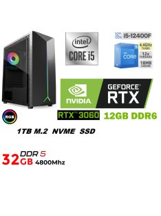   Gamer PC: Intel Core i5 6 magos CPU 12. Generáció + Nvidia RTX 3060 12GB VGA+ 32GB DDR5 RAM